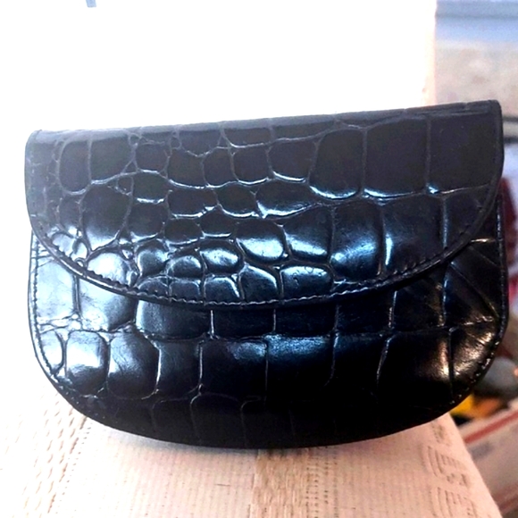 Talbots Black Croco Embossed Zip change purse - Picture 1 of 9